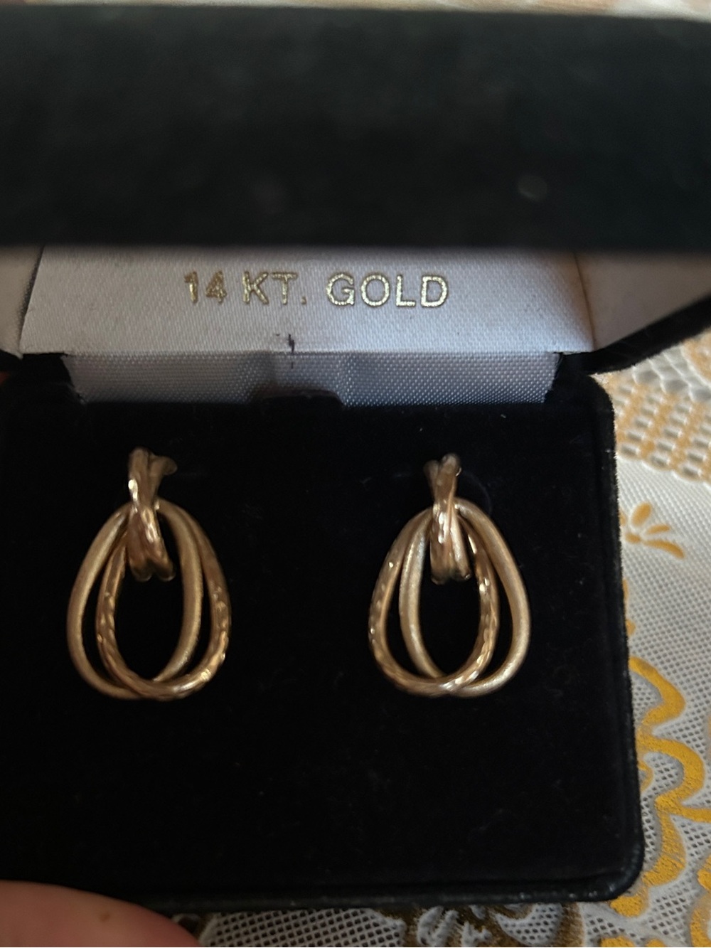 14KT Gold Double Loop Drop Earrings - Gold